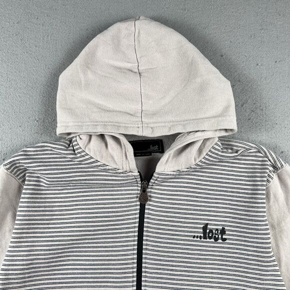 Lost Skateboard Hoodie Men’s Medium Tan Striped Full Zip Surf Sweatshirt - Picture 4 of 16